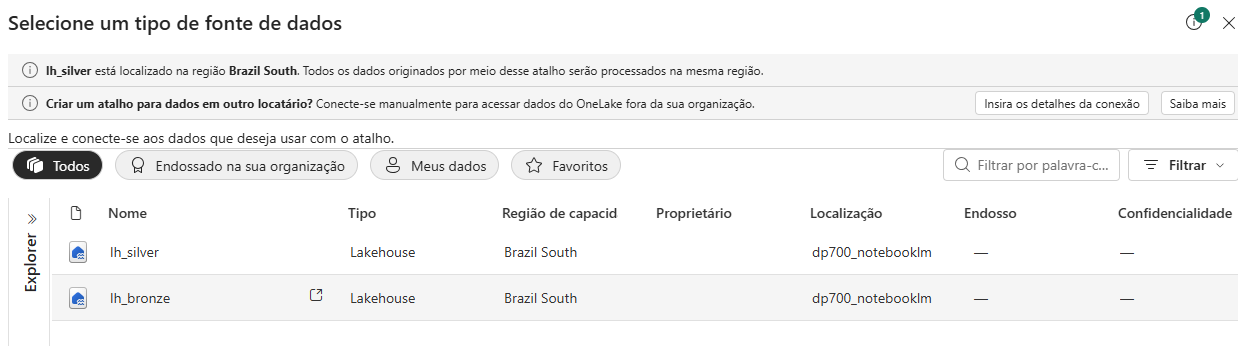 Selecting the source lakehouse lh_bronze when creating the shortcut