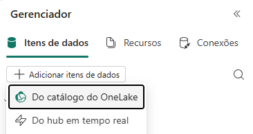 Add data items menu with the From OneLake catalog option