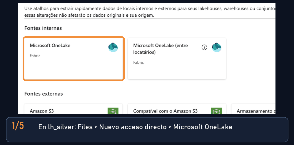 Animación con capturas de Fabric: creación del shortcut en cinco pasos, destacando el clic de cada pantalla