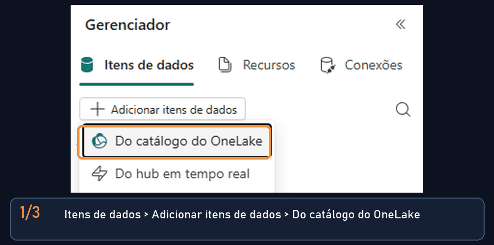 Animação com os prints do Fabric: vincular o lh_silver ao notebook em três passos